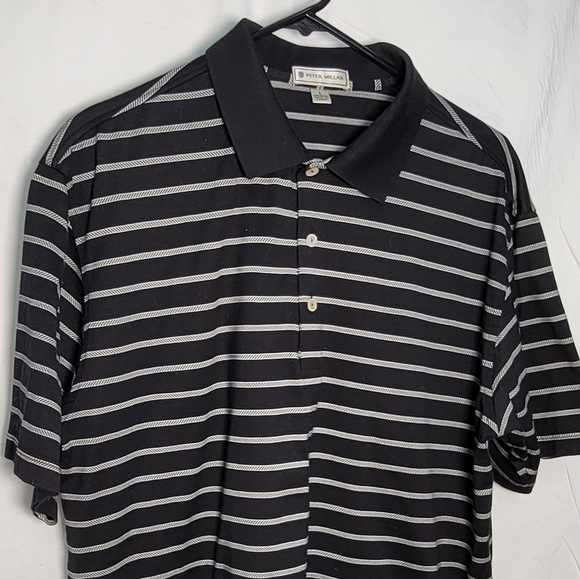 🏌‍♂️PETER MILLAR⛳️ PREMIUM💎GOLF POLO BLACK&WHITE STRIPED🏌SIZE L - Picture 5 of 8